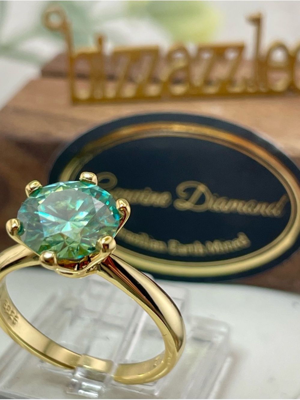 3ct Diamond Green Ring Band. Yellow Gold on 925. Size 5 6 7 8 - Picture 6 of 17